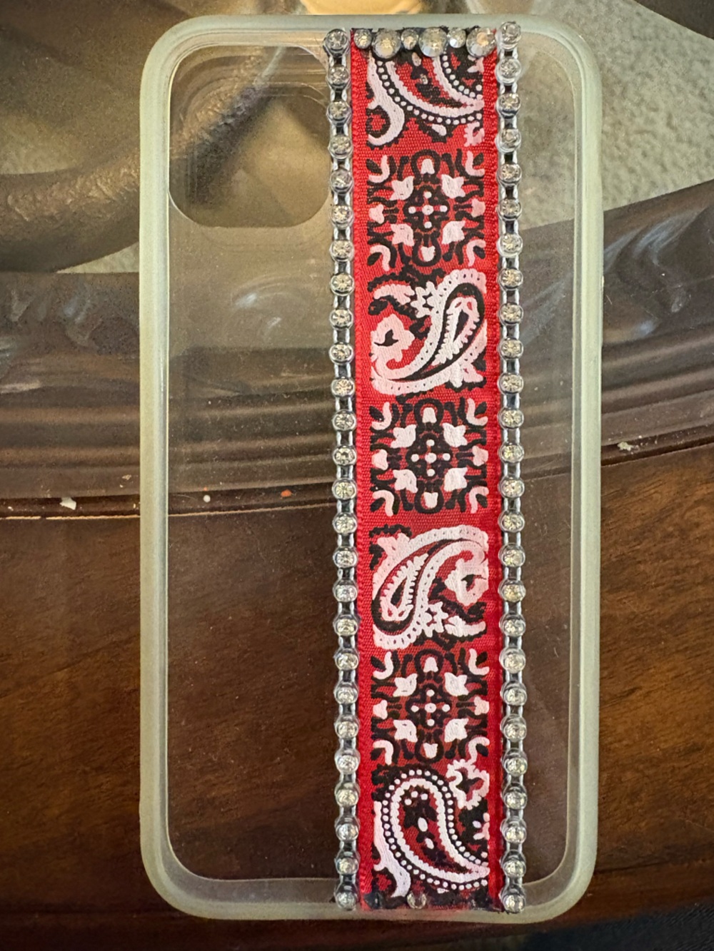 Handmade iPhone 11 Red Paisley/Crystal phone case